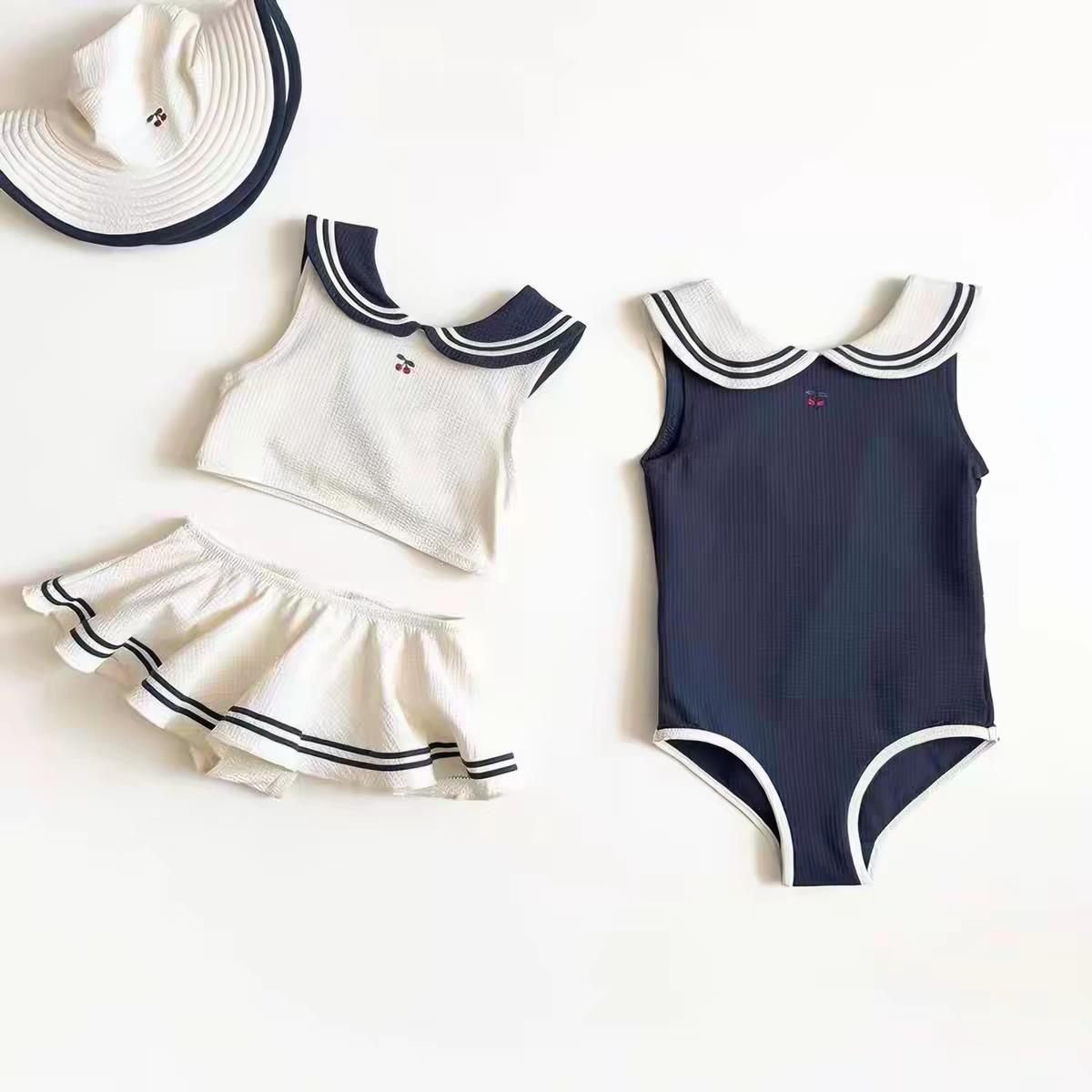 Children's Swimwear 2026 Nordic New Style Baby One-Piece Swimsuit Summer Girls' Navy Style Two-Piece Swimsuit
