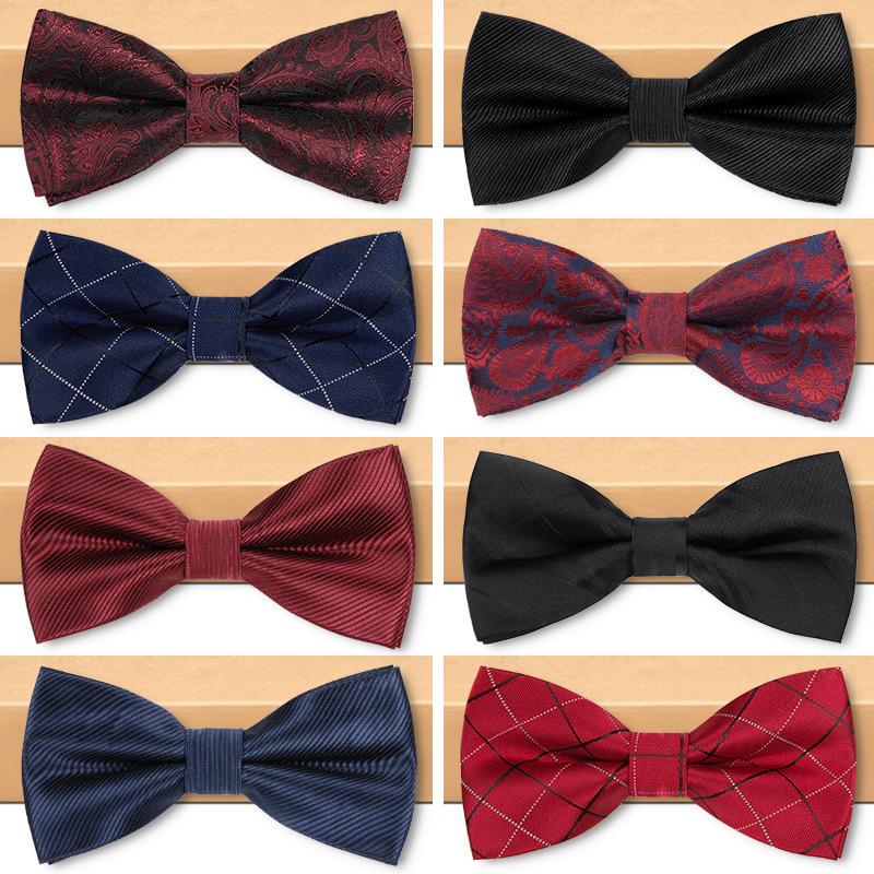 Men's bow tie groom best man wine red black bow tie men's wedding shirt red bow suit accessories