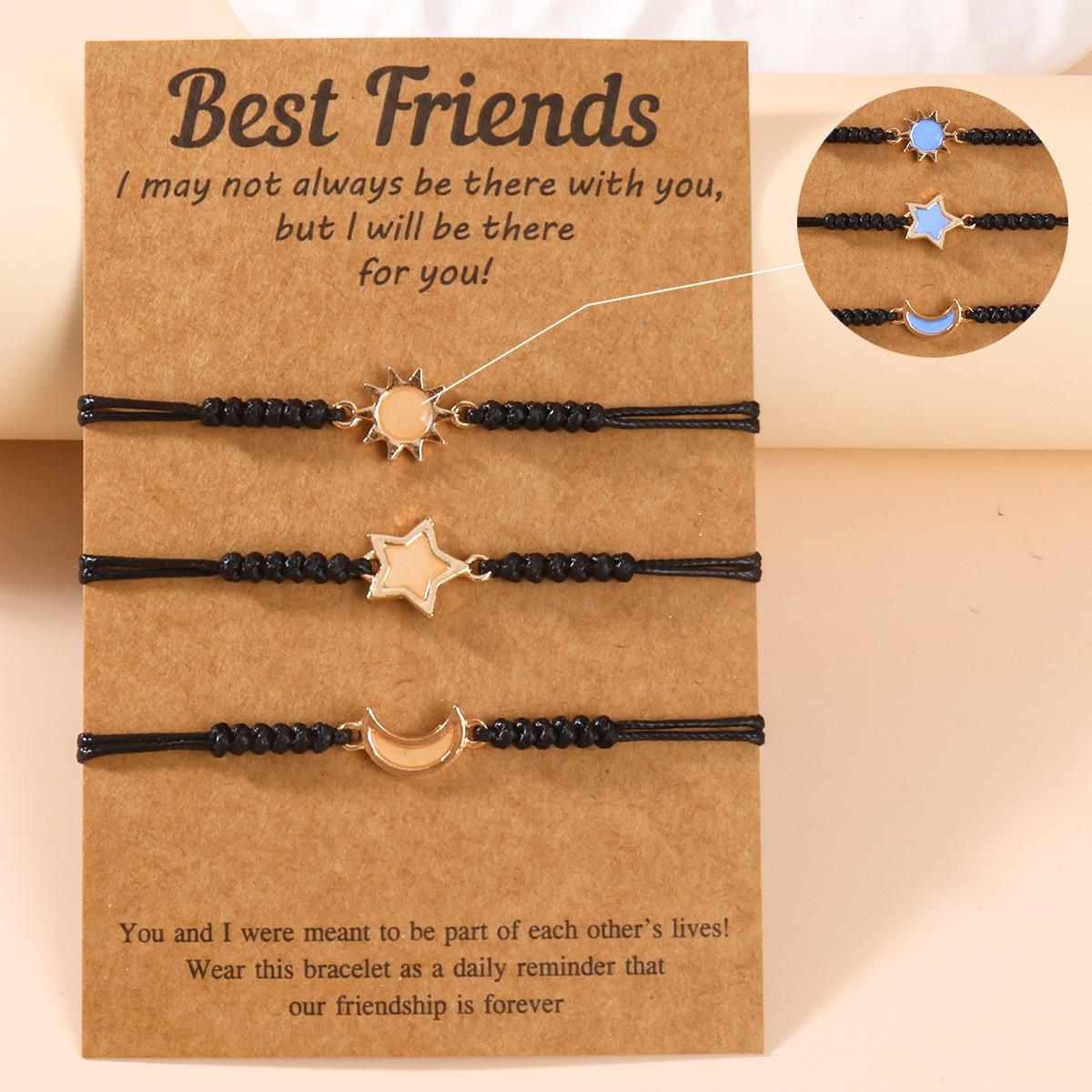 Cross-Border Luminous Sun, Moon, and Star Friendship Bracelets Three-Piece Set Woven Bracelets Friendship Commemorative Bands Card Accessories Wholesale