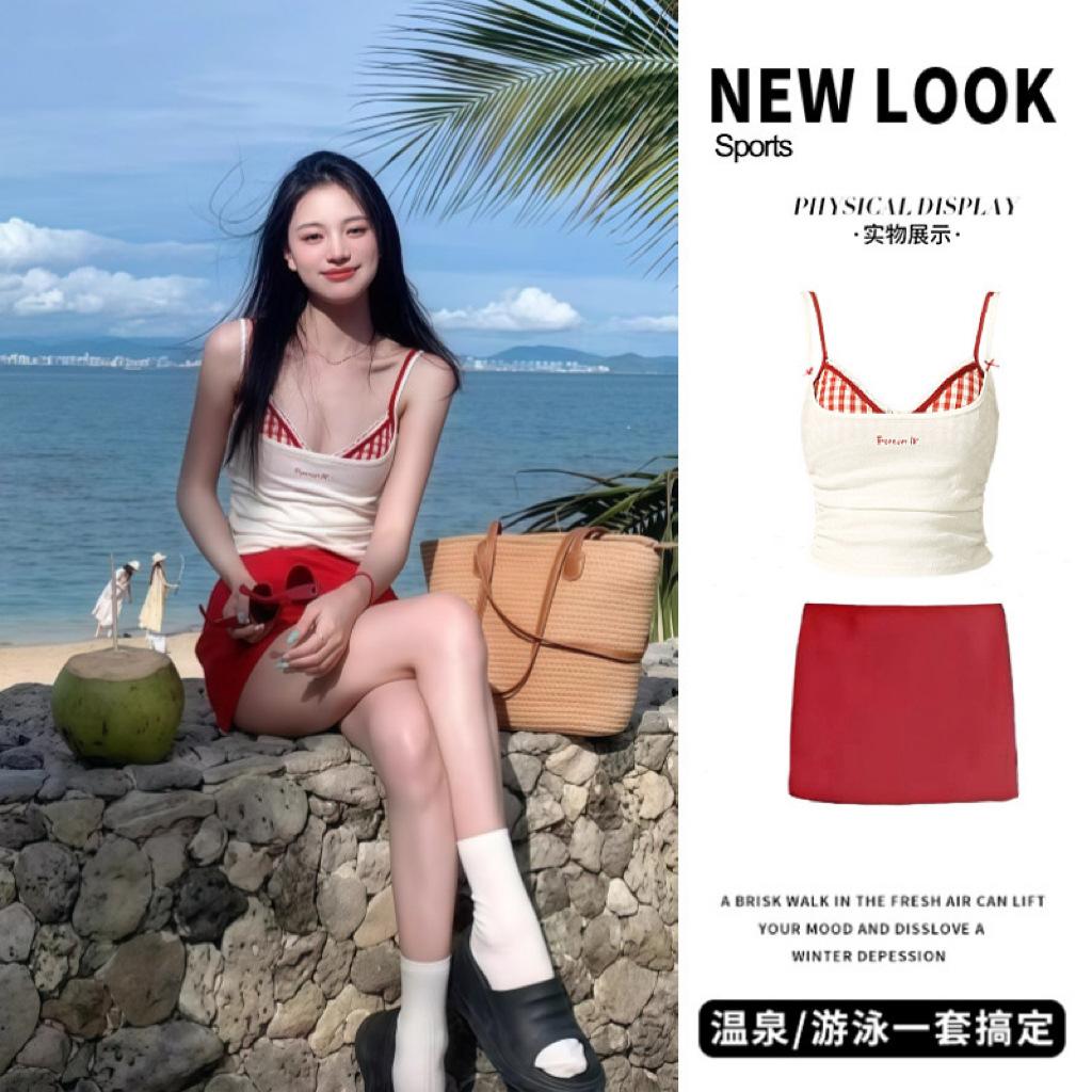 Bikini Set Wholesale New Style Suspender Skirt Style Sexy Four-Piece Set for Women High-End Beach Vacation Two-Piece Swimsuit