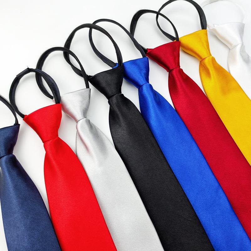 Men's 8cm Polyester Zipper Tie Satin Pure Color One Color Easy-To-Pull Lazy Women's Tie Business Formal Wear Professional