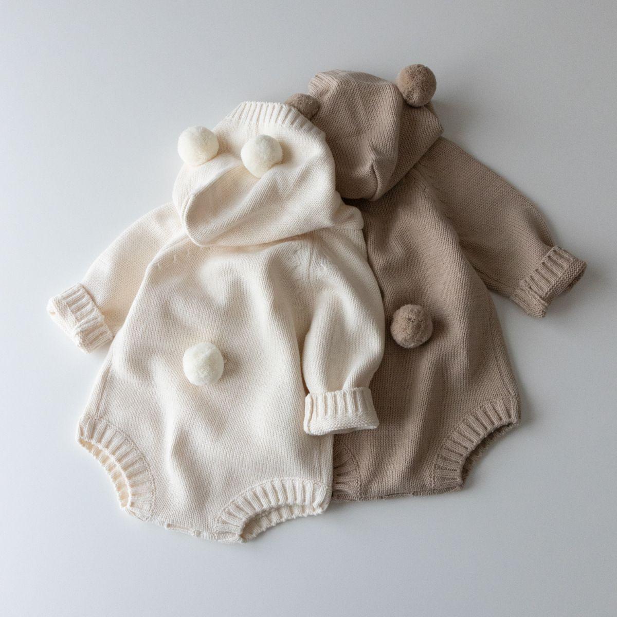 26 Spring New Korean Style Baby Romper Ins Style Bear-Shaped Children's Knitted Sweater Baby Jumpsuit