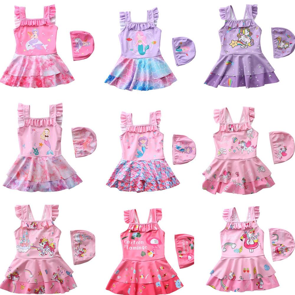 Children's Swimsuit for Girls, One-Piece Swimwear for Small, Medium, and Large Children, Baby Girl's Flat-Angle Skirt-Style Swimsuit, Sun Protection and Antibacterial
