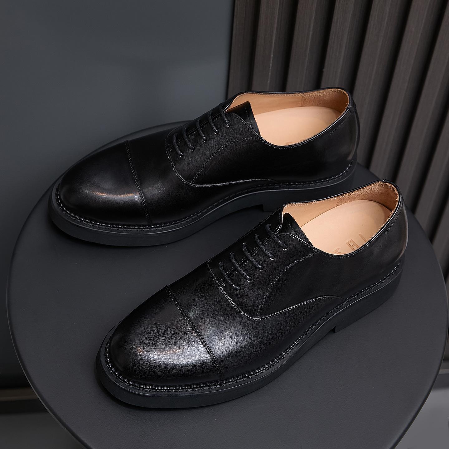 Men's Business Formal Leather Shoes with Internal Height Increase, Genuine Leather, Suitable for Young Men, Suits, Work, and Weddings