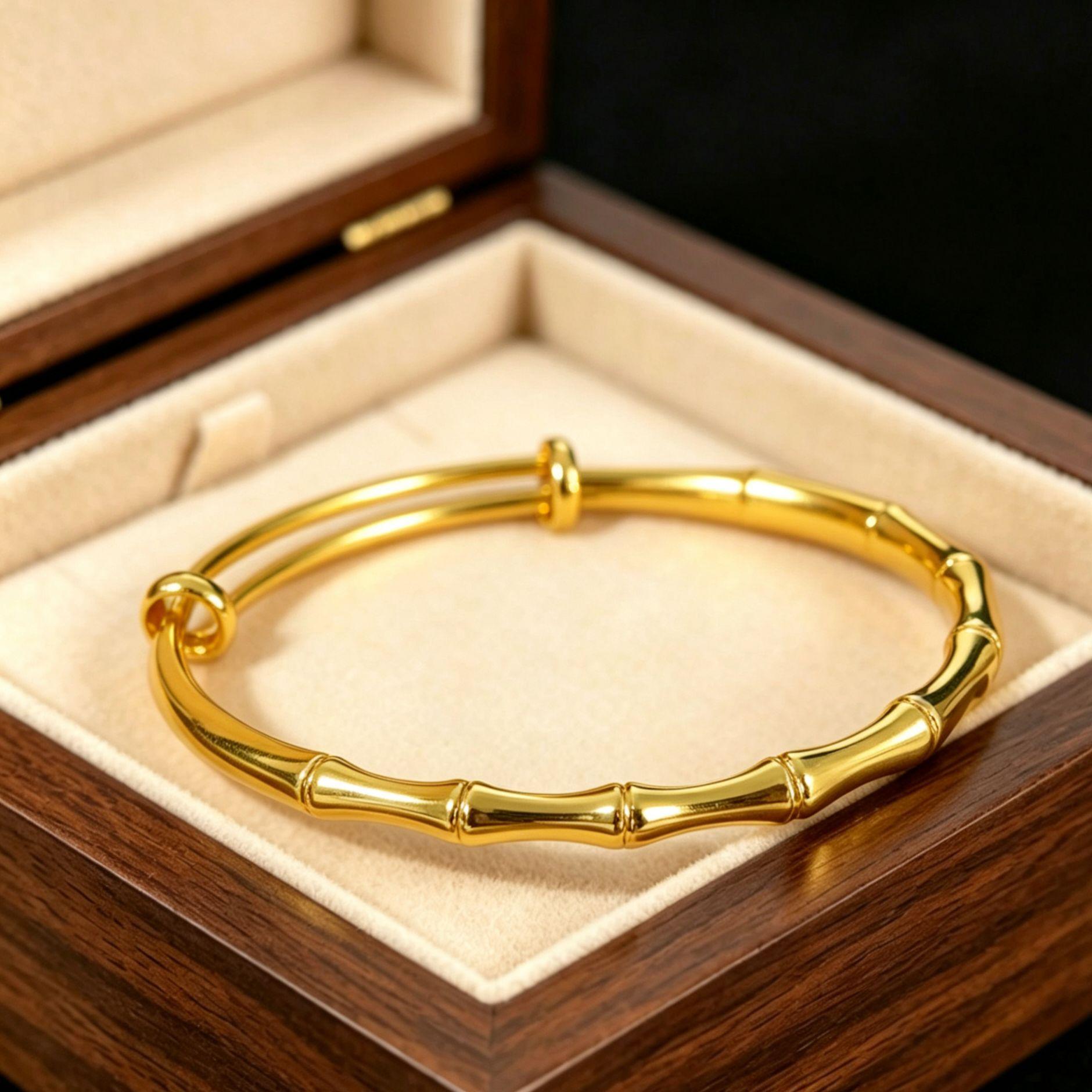 Popular gold-plated bamboo joint adjustable bracelet, vintage light luxury bracelet, high-end bamboo joint carved bracelet, gift for girlfriend