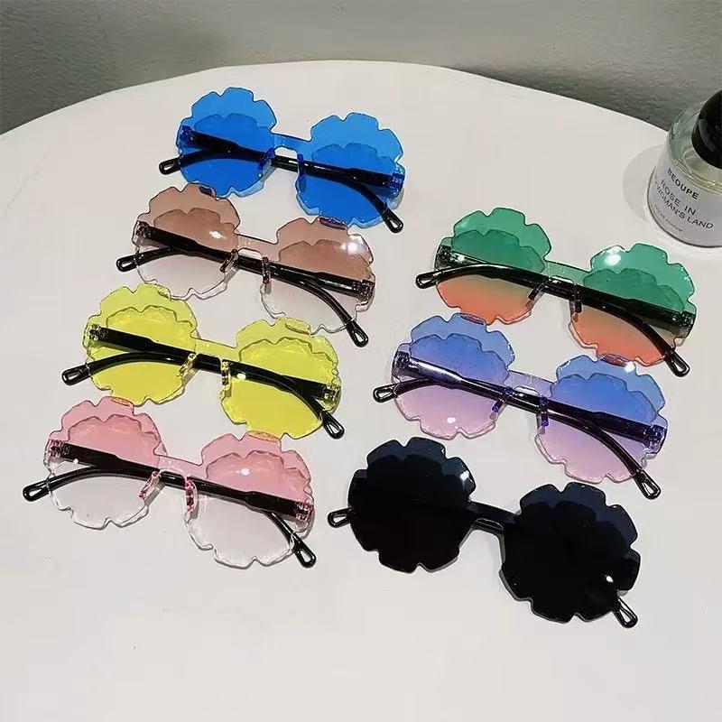 Pastoral Style Multi-Color Sunflower Baby Sunglasses with Irregular Cut Edges and Rimless Children's Holiday Party Sunglasses