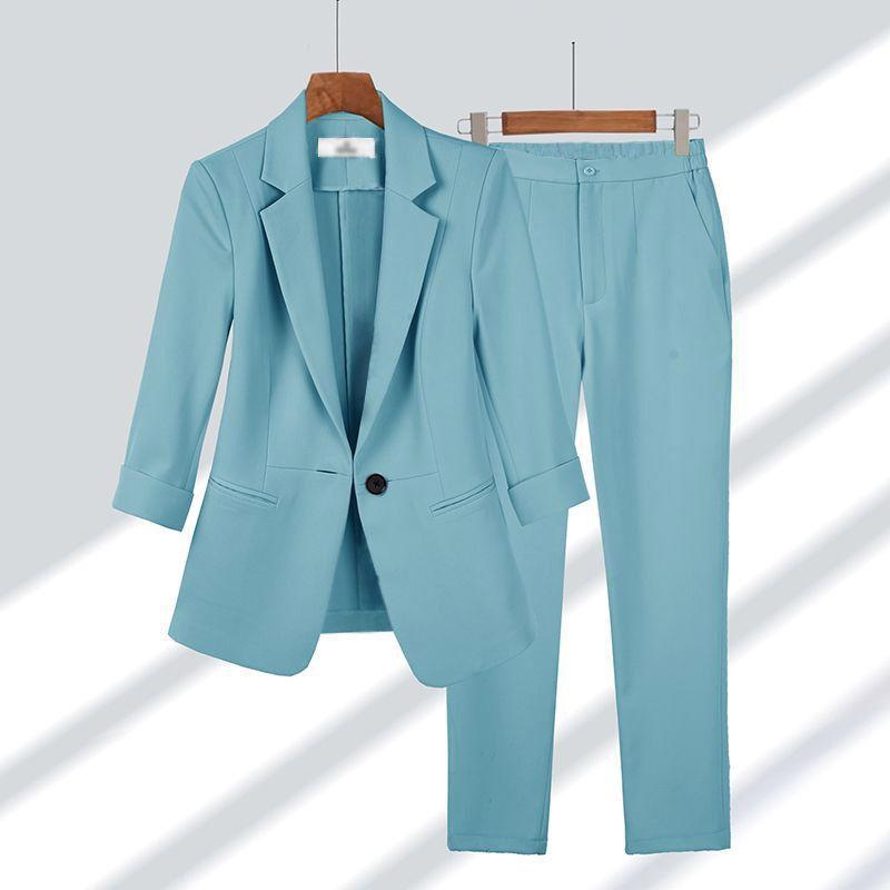 Professional Suit for Women 2025 Spring and Summer New Style Simple Solid Color Large Size Suit Elegant Slim Fit Two-Piece Suit
