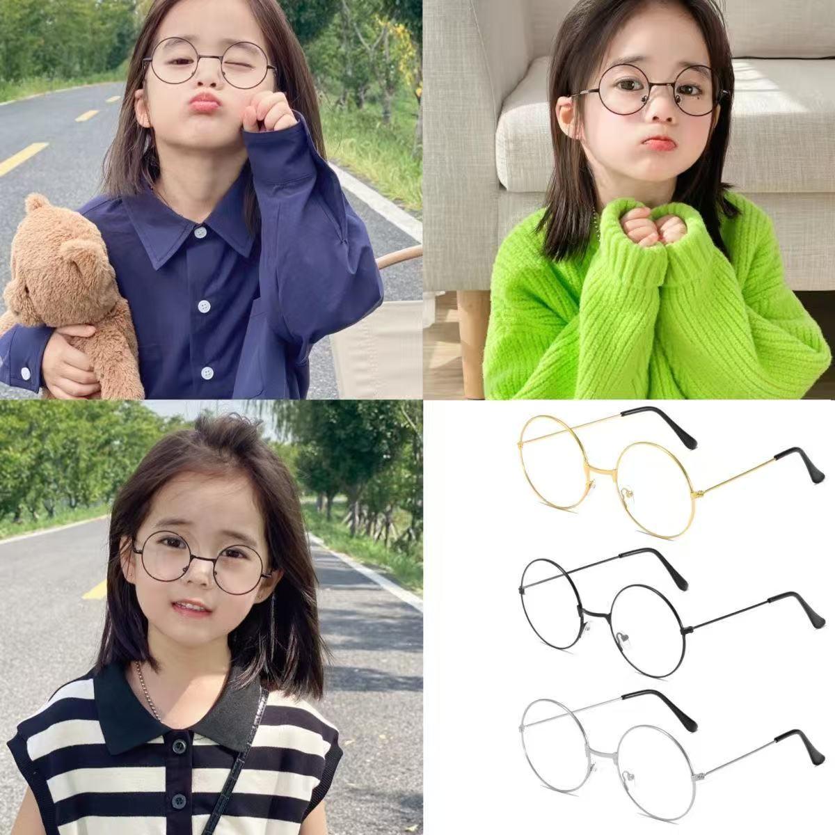 Retro Kidsren's Round Frame Glasses Boys' Round Fashion Baby Sunglasses Photo Metal Prince Glasses Girls' Sunglasses