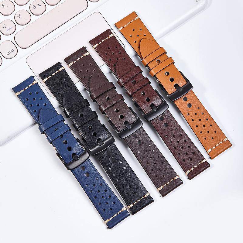 Wholesale Genuine Leather Hand-Stitched Watch Strap with Perforations, Breathable and Soft, Suitable for Huawei 20Mm22Mm Accessories