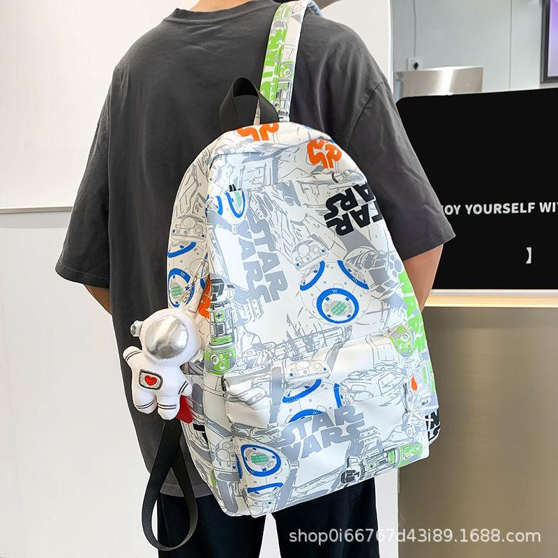 Schoolbag men's ins fashionable backpack Japanese Harajuku style personalized graffiti College student schoolbag simple all-match backpack women