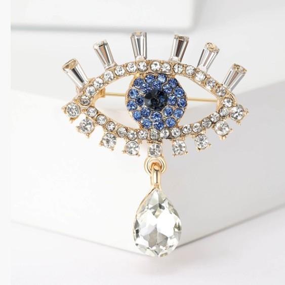 Korean Style Luxury Devil's Eye Corsage Blue Diamond Niche Design Eye Brooch High-End Exquisite Rhinestone Pin