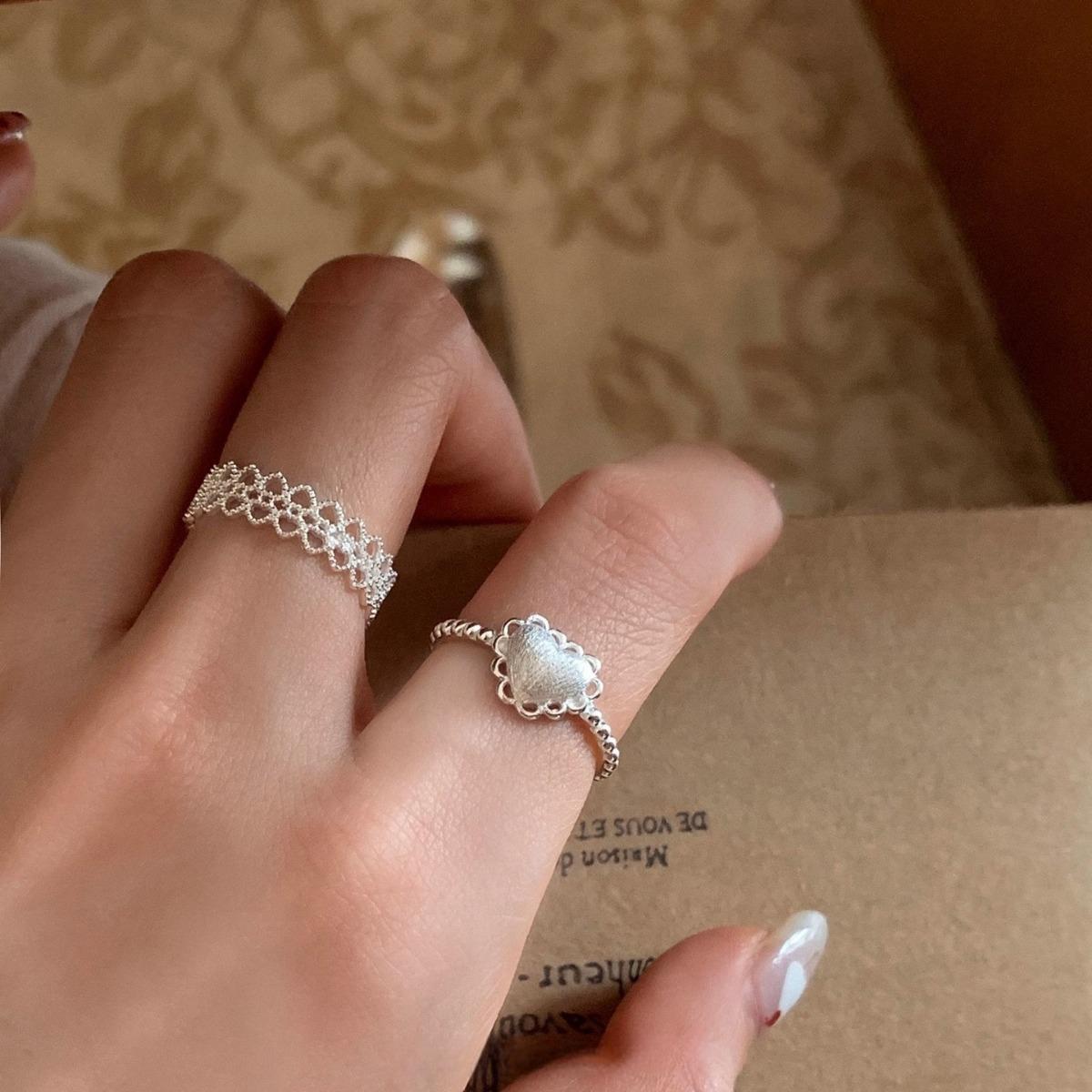 Lace Edge Pure Love silver Ring Light Luxury Niche Advanced Finger Ring Elegant All-match Adjustable Women