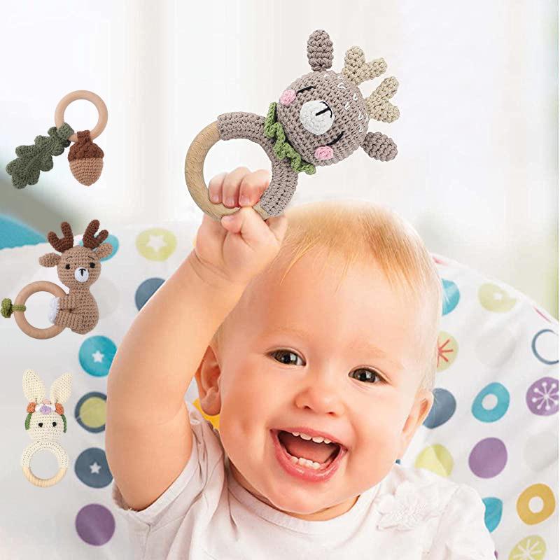 Cross-Border Baby Food-Grade Toys Handmade Animal Rattles Crochet Baby Soothing Teething Hand Rattles Gift