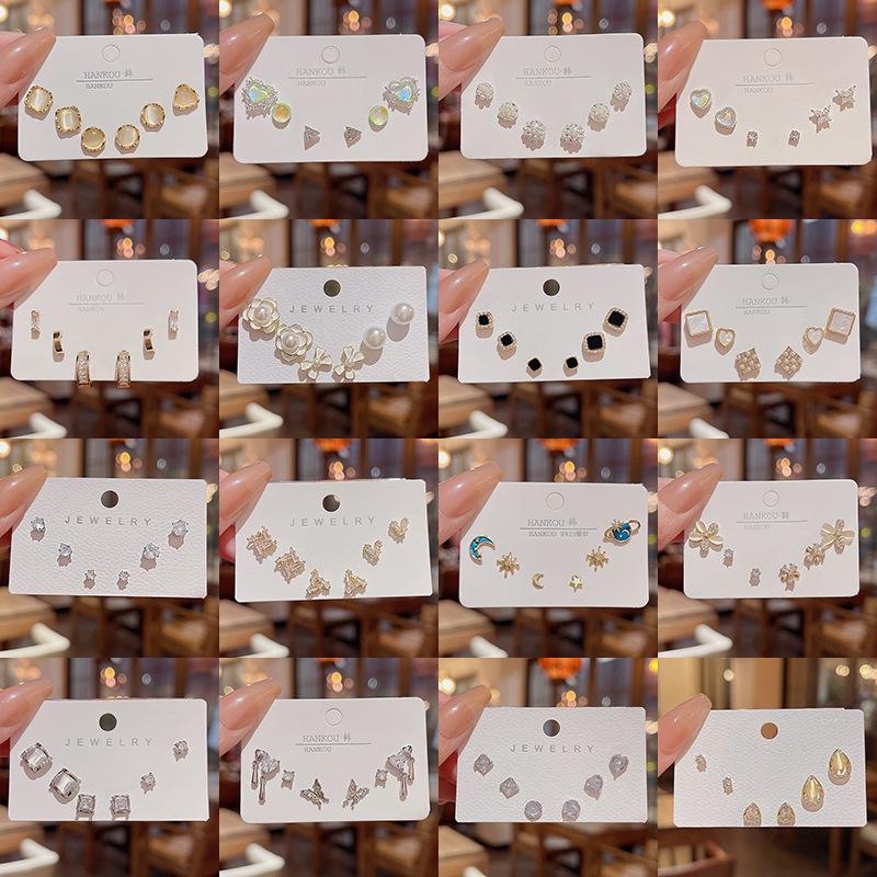 S925 Silver Needle Exquisite Zircon Ear Suit Small Ear Stud Light Luxury Niche All-match Elegant Pearl Earrings Women's Earrings
