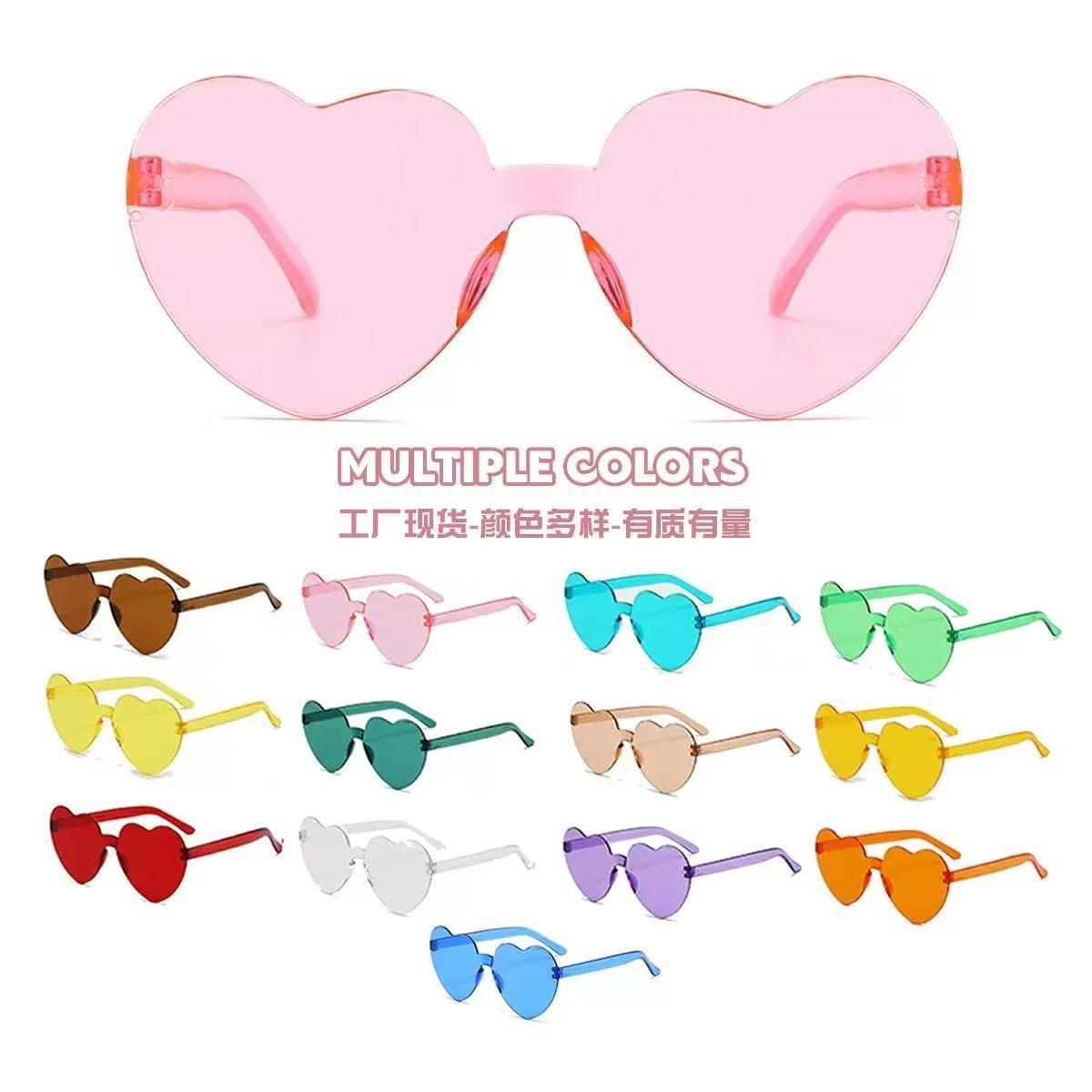 Cross-Border European and American Candy-Colored Heart-Shaped Sunglasses for Men and Women, Cross-Border Frameless Heart-Shaped One-Piece Glasses