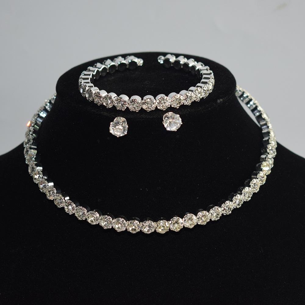 Bridal Accessories Three-Piece Set Wedding Fashion Full Diamond Zircon Water Drop Necklace Earrings Wedding Jewelry Bridal Jewelry