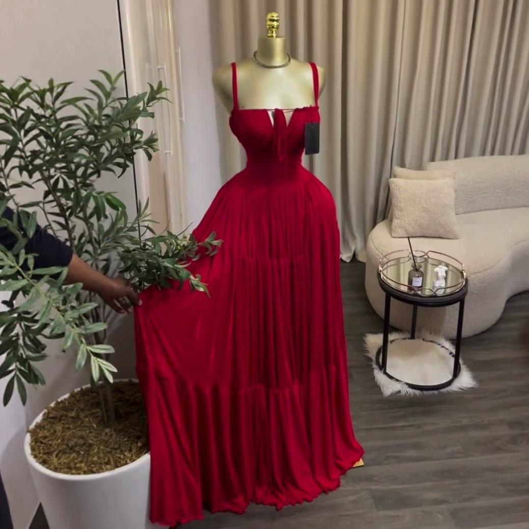 European and American Cross-Border Women's Clothing 2026 Summer New Style Elegant Pleated High-Waisted Long Dress with Straps