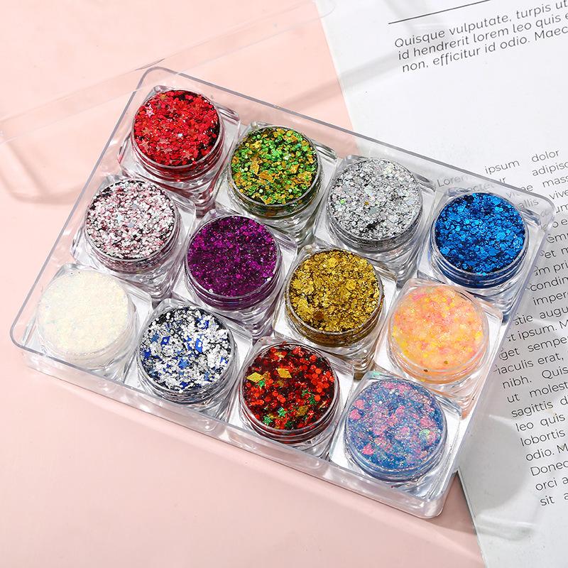 12 Color Sequins Gel Cream Eyeshadow Glue-free Glitter Shiny Student Stage Makeup Six-day Performance Multicolor Hair
