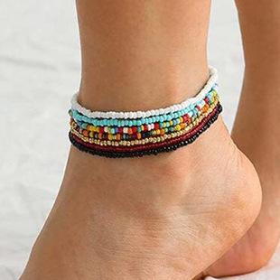 European and American Cross-Border Jewelry Anklet Set with Glass Seed Beads, Korean Style, Simple and Fashionable, Suitable for Seaside Beach Vacation Foot Jewelry