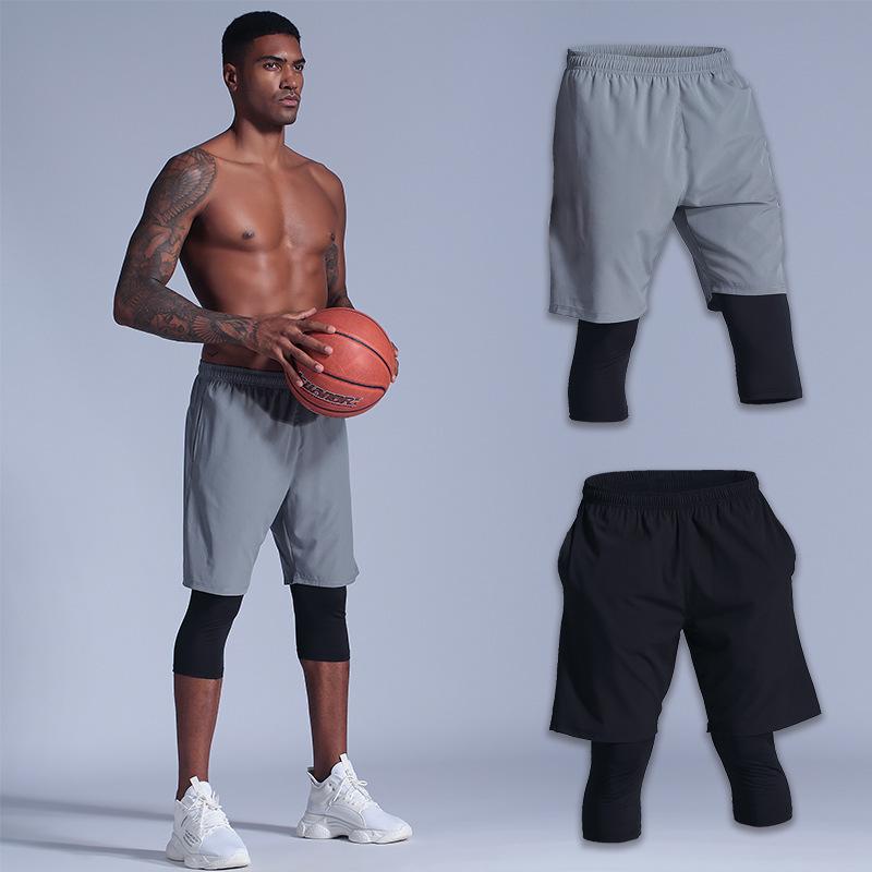 Sports shorts men's quick-drying running fitness shorts casual basketball training cropped pants summer over the knee pants