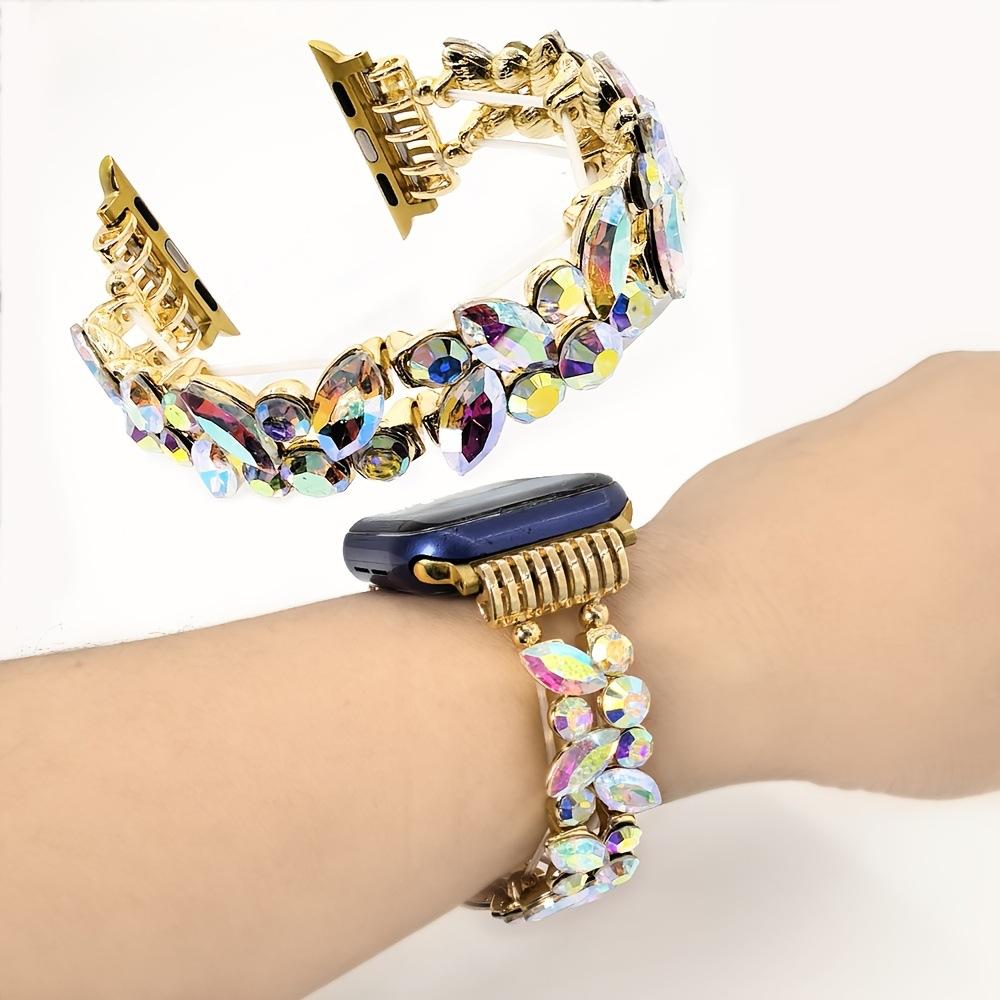 Colorful Glass Diamond Bracelet Watch Band Suitable for All Series of Apple Watch Bands and Samsung 20mm Interface Watch Faces
