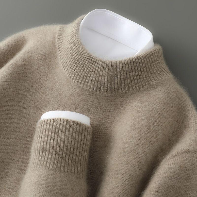 Half Turtleneck Sweater Men's Autumn and Winter New Style Pullover Sweater Loose Knitwear Large Size Solid Color Casual Base Layer Sweater