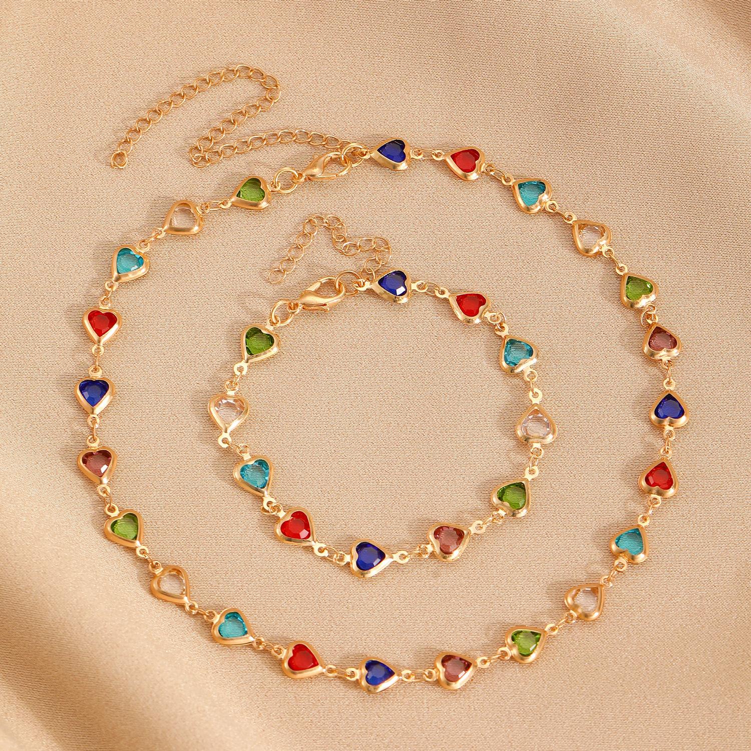 European and American Ins Style Color Love Bracelet Necklace Personalized Alloy Heart-shaped Dopamine Bracelet Internet Celebrity Bracelet for Women