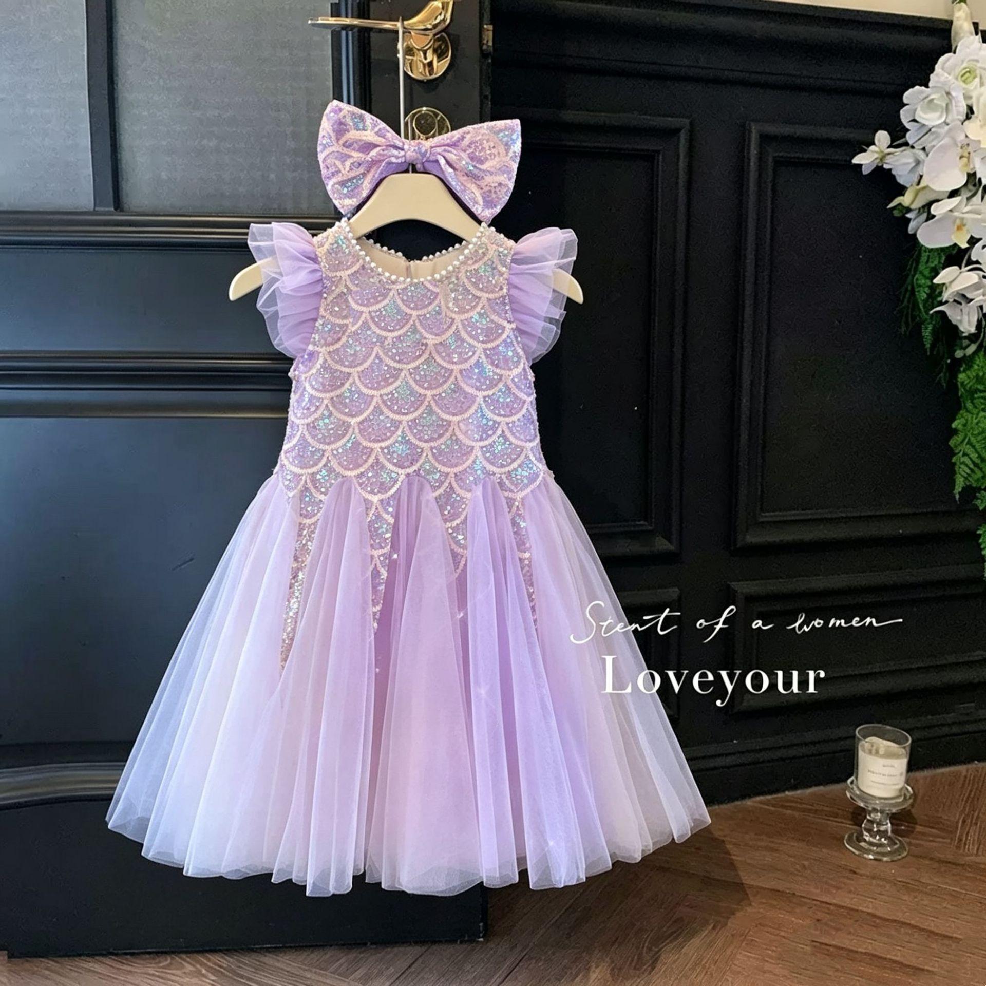 Girls' Dress 2026 Summer New Fashionable Princess Dress for Children, Stylish Mesh Fly-Sleeve Tank Dress for Babies