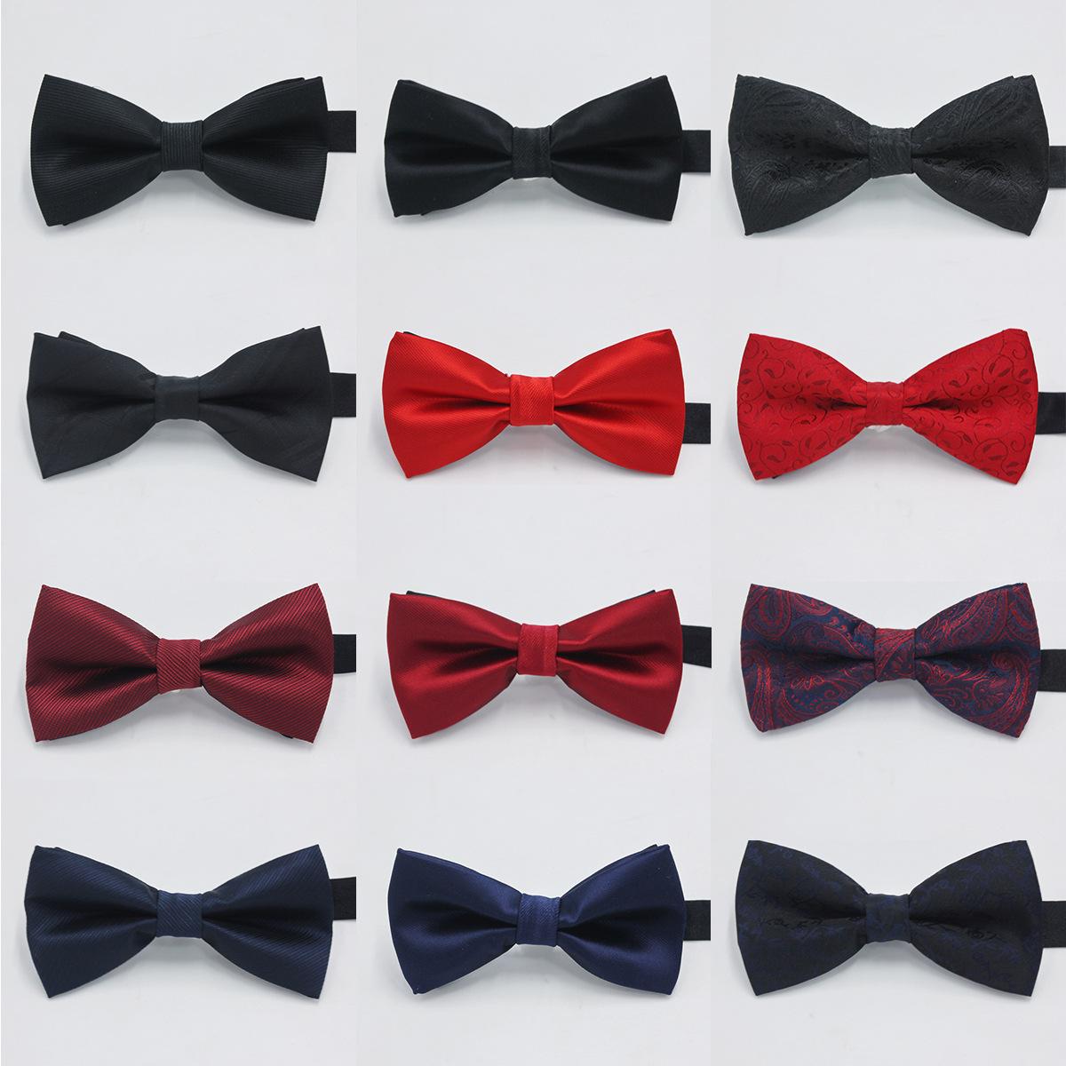Factory direct men's best man bow tie Korean British style red and black bow tie men's single folding polyester silk jacquard spot