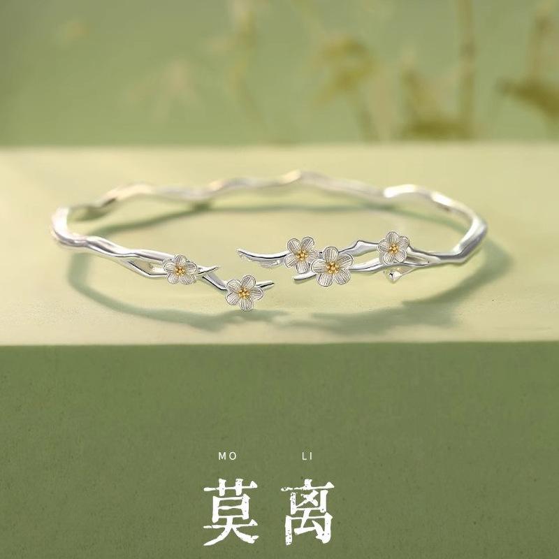 Mo Li Bracelet for Girls Jasmine Open Bracelet Niche Design Light Luxury High-End Birthday Gift for Girlfriend and Best Friend