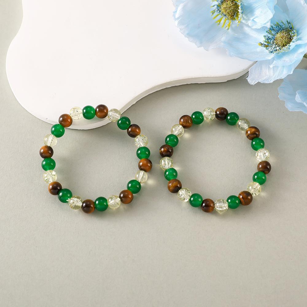 Temu Amazon TK hot-selling unisex bracelet, featuring natural tiger's eye stone, green agate, and white crystal, available for wholesale