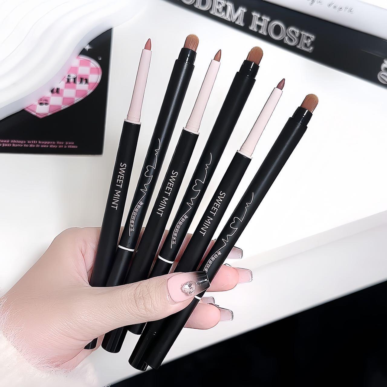 SWEET MINT Lip Liner and Lip Brush 2-in-1, Highly Pigmented, Long-Lasting Lip Liner with Dual-Ended Lip Brush