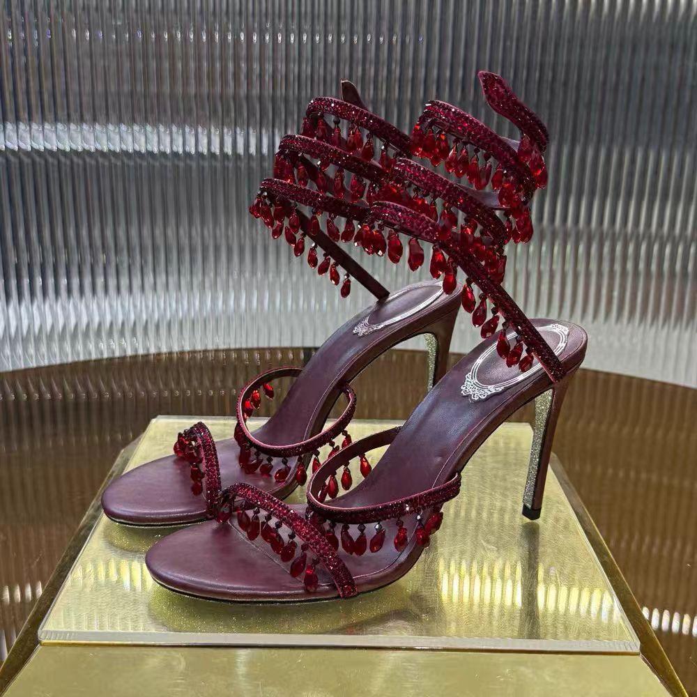 Sexy French-style rhinestone strap sandals for women, 2026 new model, socialite style ankle strap stiletto high heels