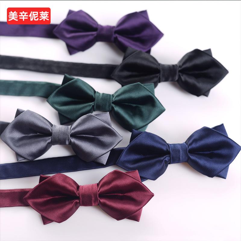 Double-layer water chestnut red bow tie wholesale solid color groomsman Group black suit British style wedding groom bow male