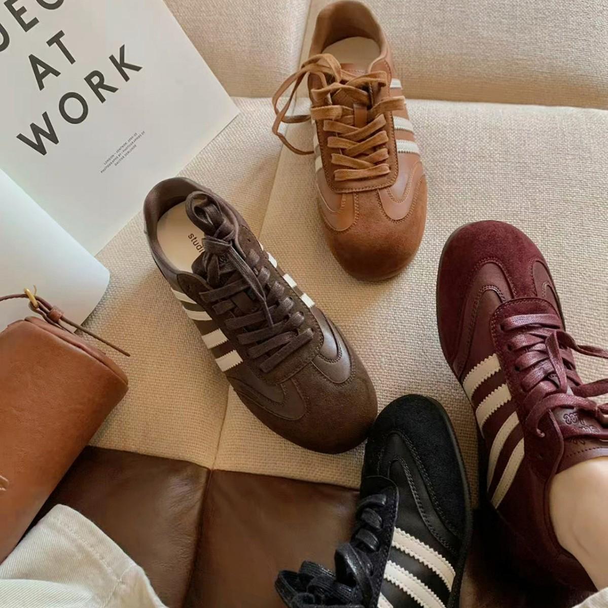 Soft Leather Version~Inner Height-Increasing Genuine Soft Leather Classic Versatile German Training Shoes for Women, Retro Round-Toe Lace-Up Casual Shoes, Forrest Gump Shoes