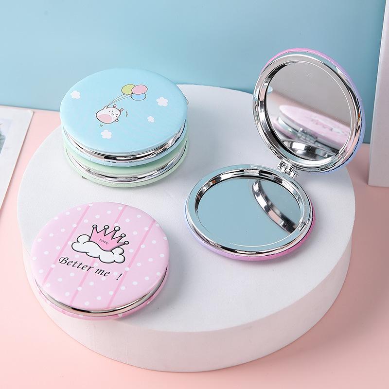 Round Makeup Mirror Portable Student Pocket Flip Folding Mirror Beauty Touch-Up Vanity Princess Round Mirror