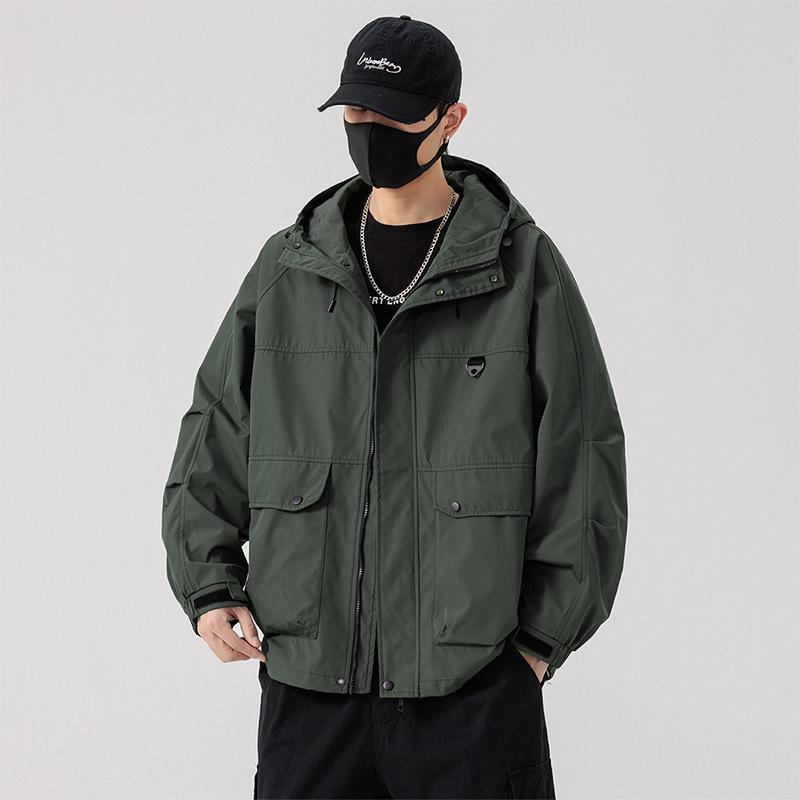 Men's Large Size Windproof Hooded Jacket for Spring and Autumn, Plus-Size Workwear for Men, Oversized Outerwear, Men's Workwear Style