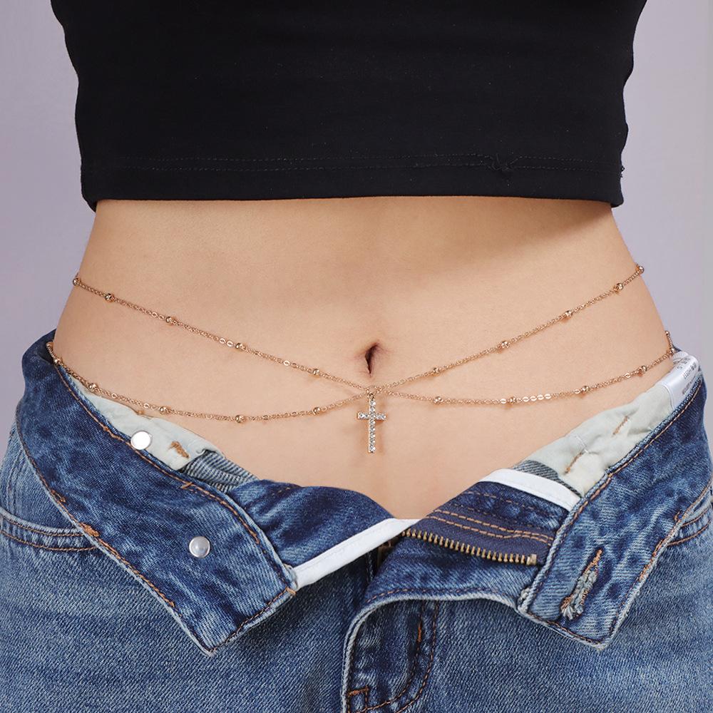 European and American Cross-Border Jewelry Fashion Street Style Round Bead Chain Layered Sexy Belly Chain for Women Hot-Selling Versatile Copper Bead Chain Waist Chain