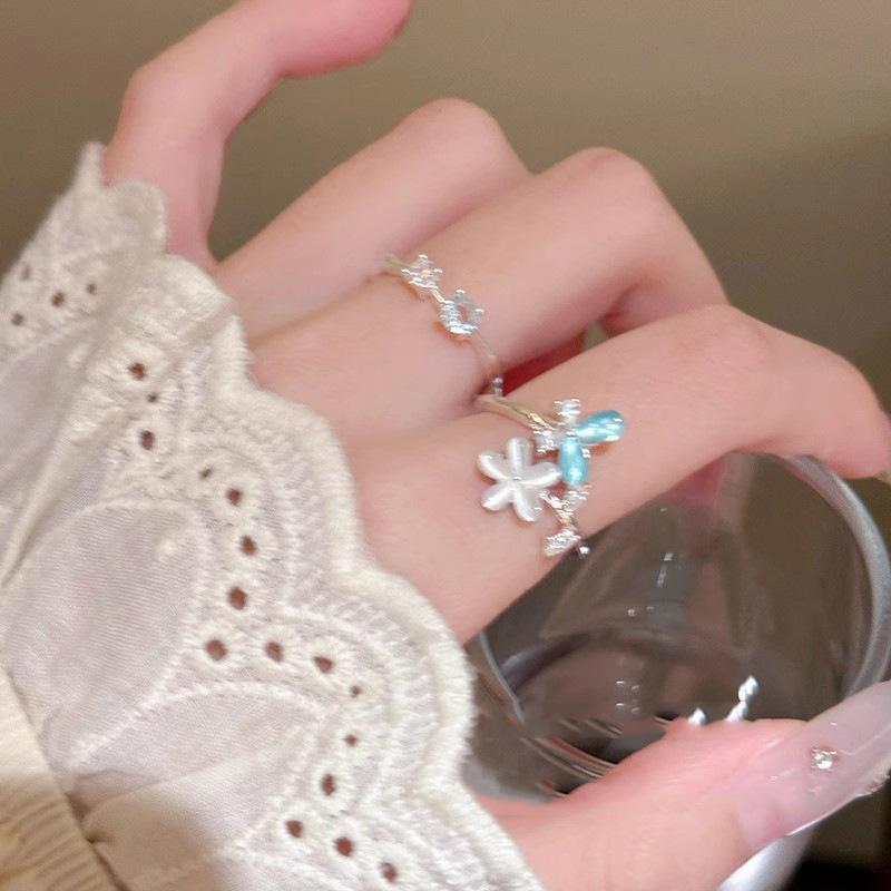 Flower Zircon Open Ring for Women 2025 New Index Finger Ring Accessible Luxury Style Niche Design High-End Ring Accessories