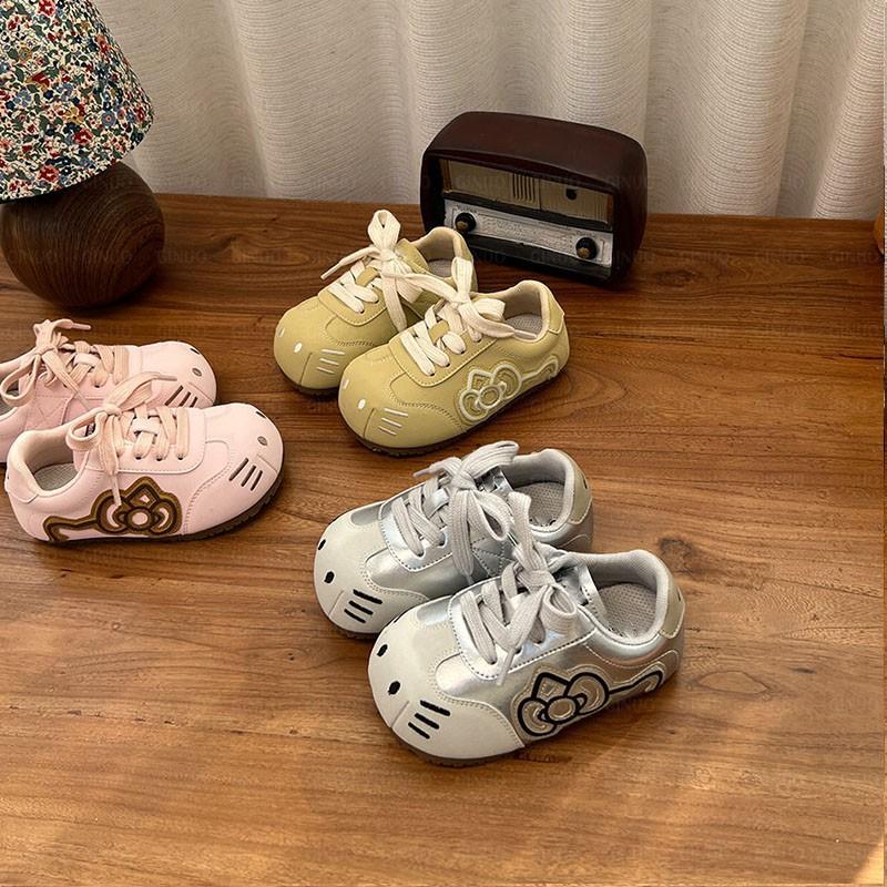 Girls' Cute Cat Sneakers 2026 Spring and Autumn Korean Version Soft Sole Casual Shoes for Girls Breathable Kindergarten Walking Shoes