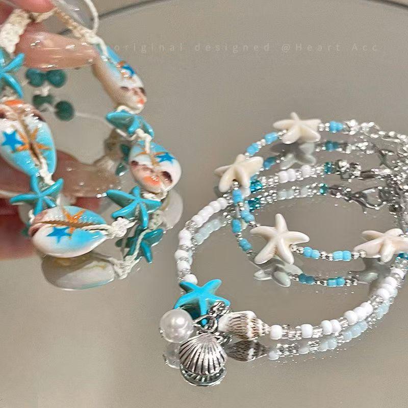 Seaside Vacation Natural Style Starfish Shell Bracelet Conch Shell Rice Bead Bracelet Small Fresh Elegant Rice Bead Bracelet