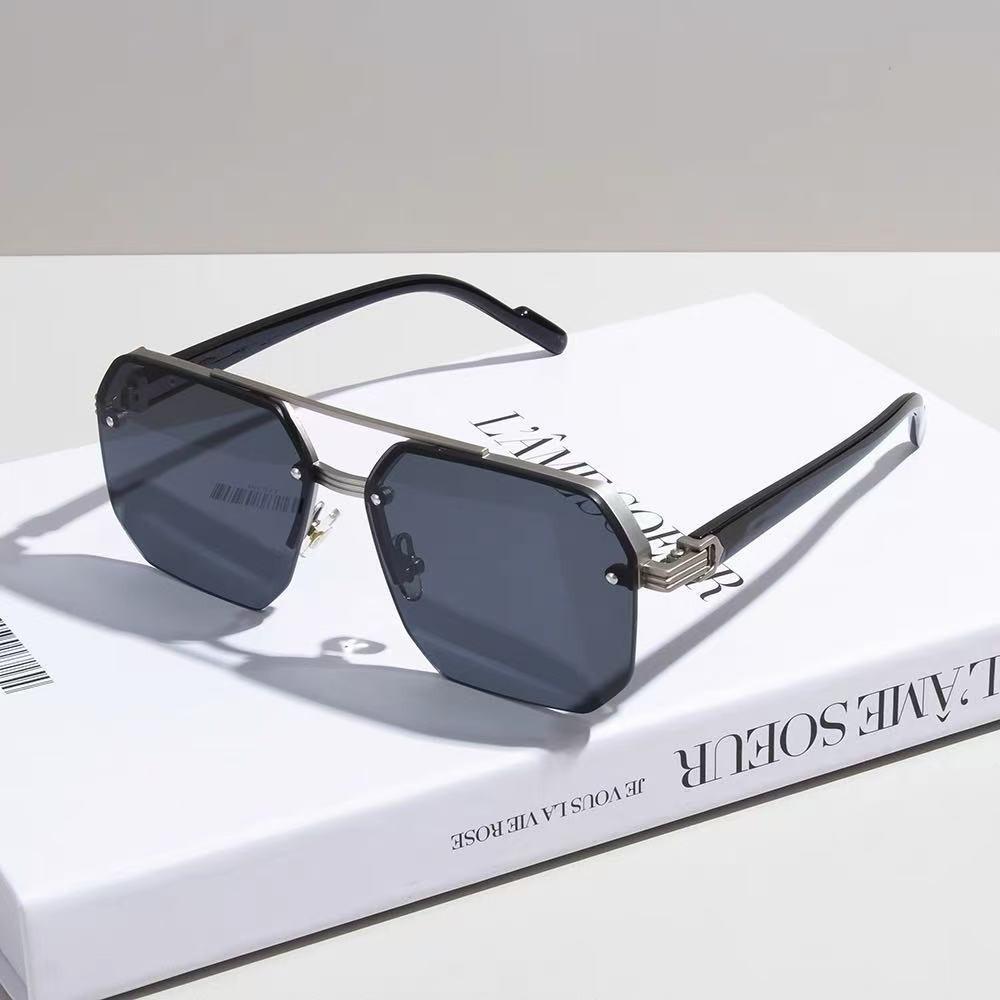 Cross-Border Double-Bridge Sunglasses, Fashionable Sunglasses, Simple Aviator Glasses, Large Square Frame Driving Glasses, Tiktok Live Broadcast