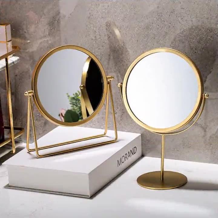 Trendy Wrought Iron Mirror High-Value Desktop Single-Sided Rotatable Vanity Mirror for Student Dormitory Female Desktop Makeup Mirror