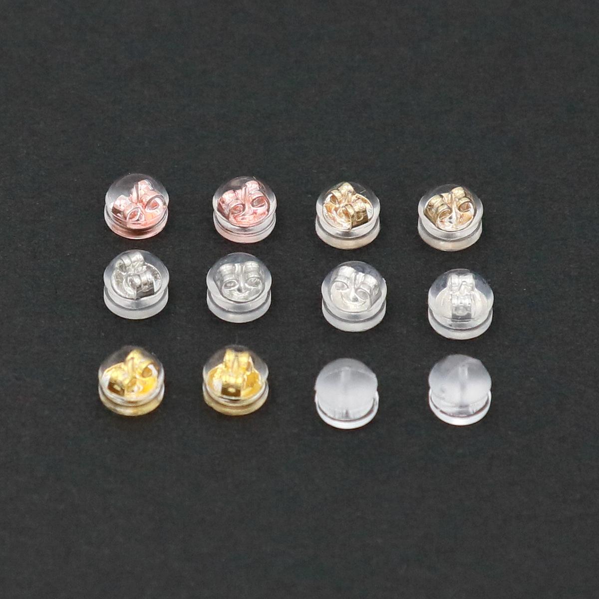 Transparent 925 Silver Silicone Ear Plugs 18K Gold Hamburger Ear Plugs Anti-Slip Anti-Fall Back Stopper DIY Ear Accessories A50