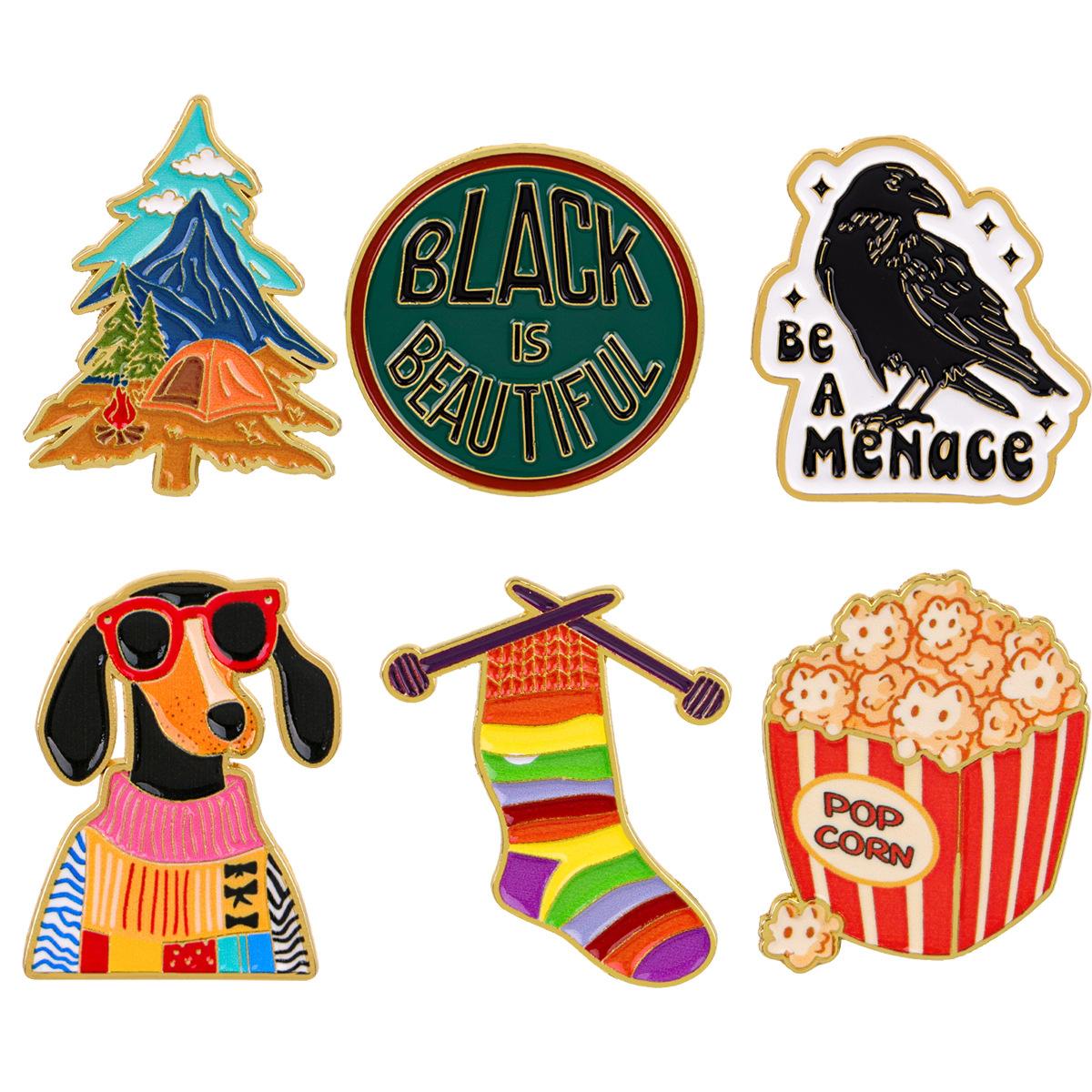 Dog, Crow, Tree Quotes Brooch Cartoon Metal Badge Creative English Jewelry Medal Clothing Brooch Accessory