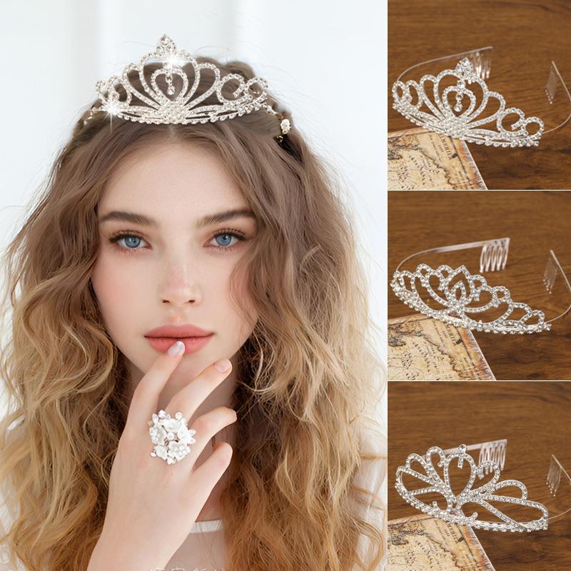 Korean Rhinestone Crown Tiara Bridal Jewelry European and American Temperament Princess Alloy Comb Hair Accessories Birthday Crown Wholesale