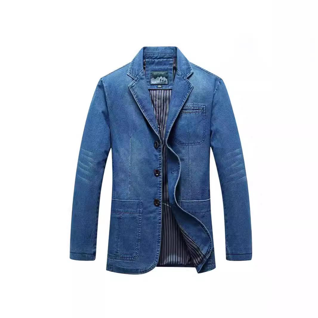 Men's Cotton Loose plus size Denim Suit Outdoor Washing Non-ironing Cross-border Trade Single West Spring and Autumn