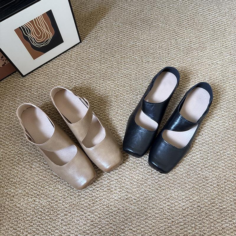 Xianyuanwang High-End Texture Ultra-Soft Cowhide Square Toe Pig Nose Chunky Heel Soft Leather Shoes High-Heeled Single Shoes for Women Spring and Autumn