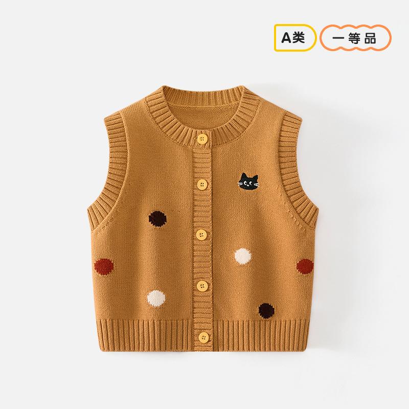 Polka Dot Vest for Toddlers, Cute Korean Style Knitwear for Spring and Autumn, New Sleeveless Top, Baby Cardigan, Class A Cotton Sweater