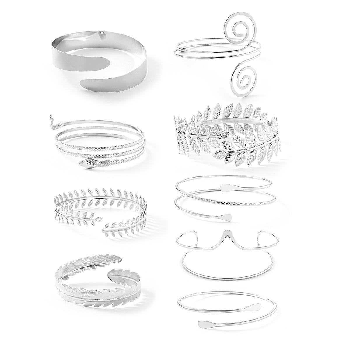 Factory direct selling Amazon hot geometric metal armband six-piece personalized exaggerated leaf bracelet suit